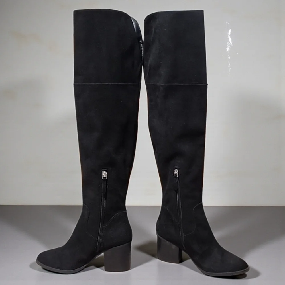BP NORDSTROM Luke OTK Boots 6 Black Vegan Suede Over the Knee Fold Down Tall